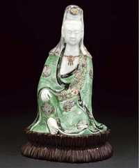 19th century A famille verte model of Guanyin